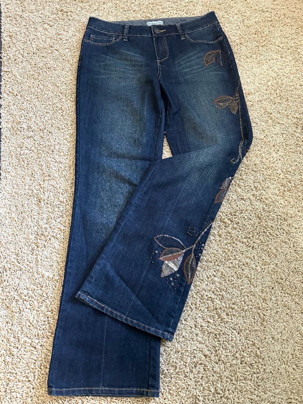 Coldwater Creek dark blue Jeans, boot cut, elegant embroidery